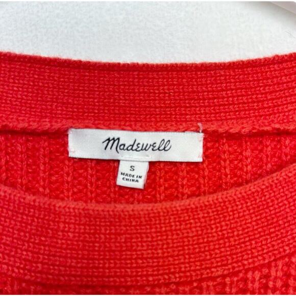 MADEWELL Calloway Boatneck Ribbed Wool Sweater Oversized Buttons Enamel Red Sz S - Picture 8 of 9